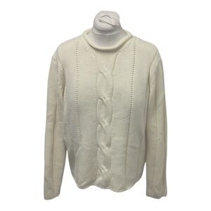 Cherokee Women’s Rolled Hem Cable-knit Sweater VTG 90s Cottagecore Ivory XL